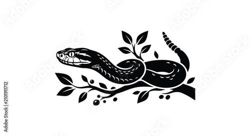 Bild auf Leinwand Snake And Branch Silhouette A Black And White Vector Illustration On A Transpare