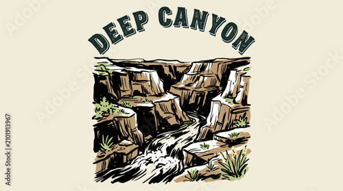Tableau sur toile Deep canyon adventure vintage print design for t shirt