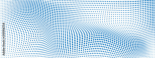Foto Minimal blue square lattice with smooth wave deformation, seamless abstract vector pattern, clean geometric technology background, EPS10