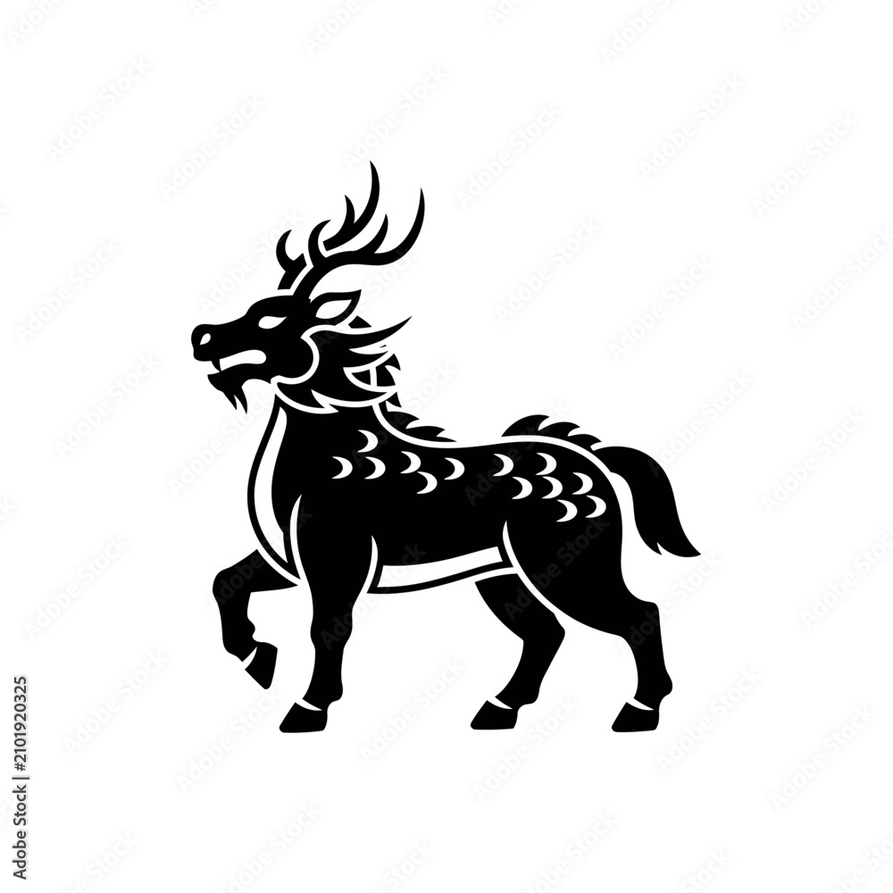 Fototapeta premium Black silhouette of a mythical deer.