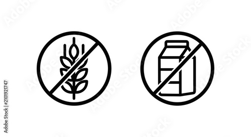 Gluten free and lactose free dietary restriction food symbols with intolerance nutrition wellness isolated illustration standard pictogram wheatless information packaging lifestyle