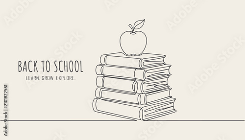 Foto Back to school illustration with stack of books and apple