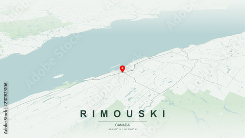 Modern minimalist vector map of Rimouski, Quebec. High-quality scalable illustration of Rimouski geographic boundaries within the Rimouski-Neigette regional county for posters design.