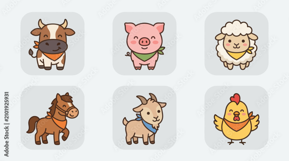 Fototapeta premium Cute farm animals collection