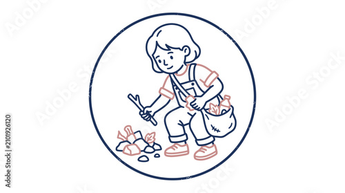 Child Gathering Nature Items in a Circle - Outdoor Activity
