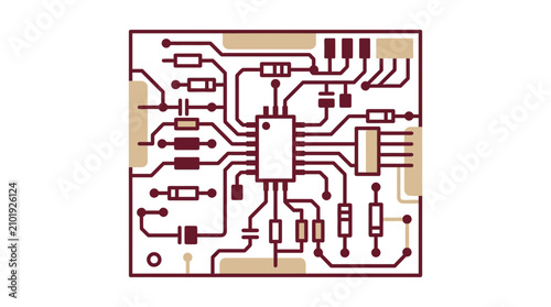 Modern circuit board illustration with microchip and electronic components