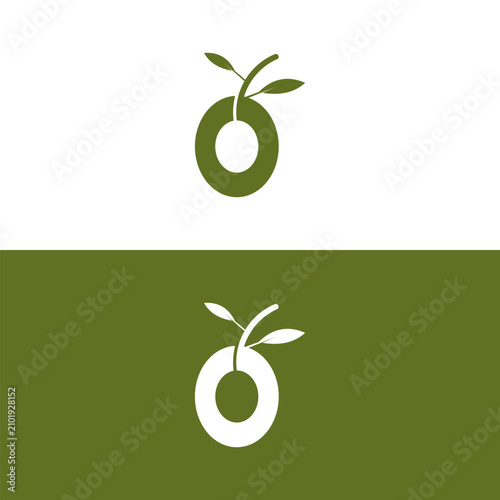 Canvastavla Olive oil symbol logo, letter O with olive oil icon vector template