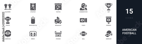 Bild auf Leinwand Set of 15 solid American Football icons for dashboards, app screens and website sections