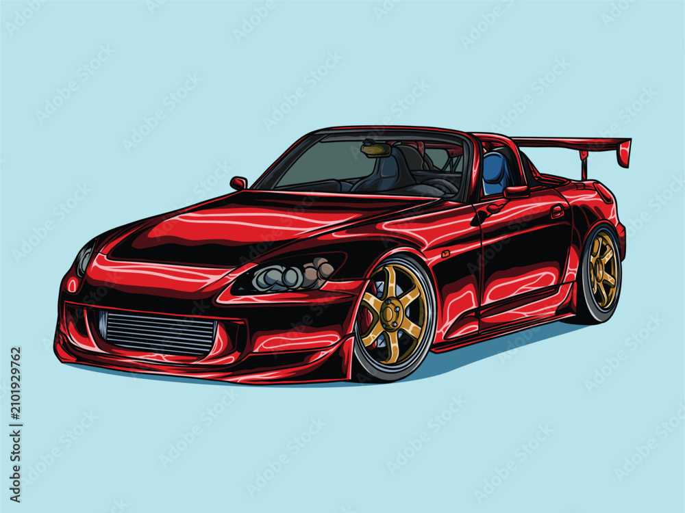 Naklejka premium Japanese sports car vector illustration JDM retro tuning drift coupe isolated