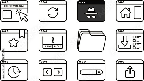 Quadro su tela Web browser privacy and internet navigation linear icons set for secure incognit