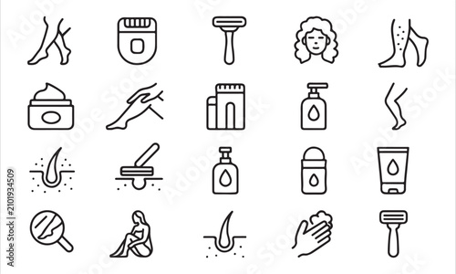 Quadro su tela Isolated leg care icons set, 20 editable line art icons set, body hair, hair rem