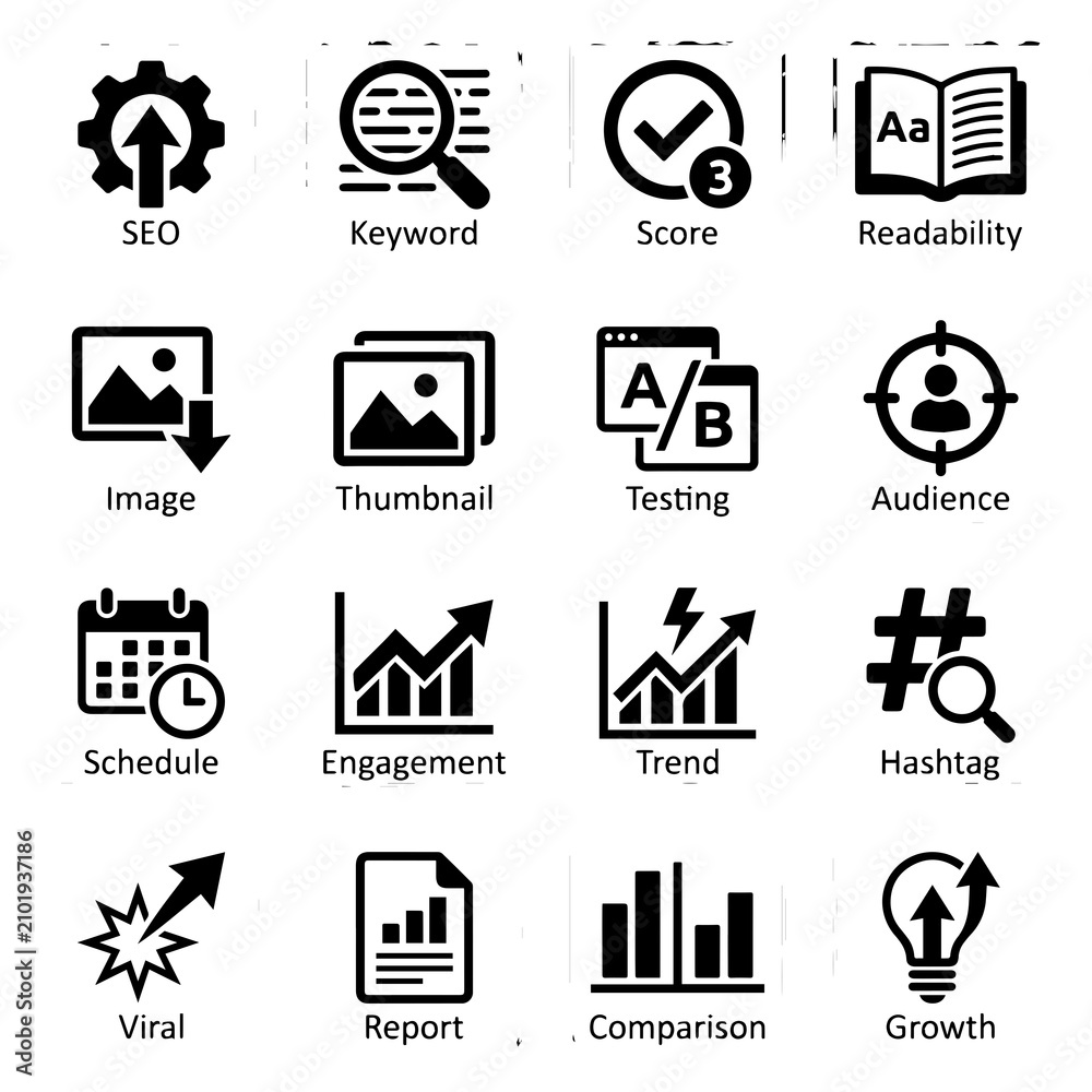 Fototapeta premium Digital marketing and social media analytics icon set with marketing, analytics