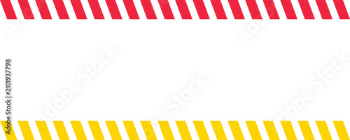 Foto Red and yellow caution tape stripes on a white background representing danger wa
