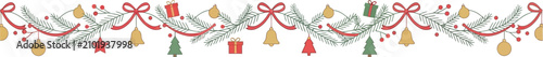 Christmas garland border with bells gifts and ornaments vector