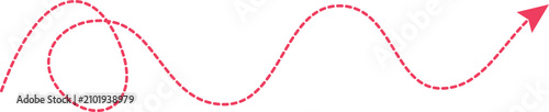 Tableau sur toile Dotted red arrow curving upwards and forwards against a clean white background r