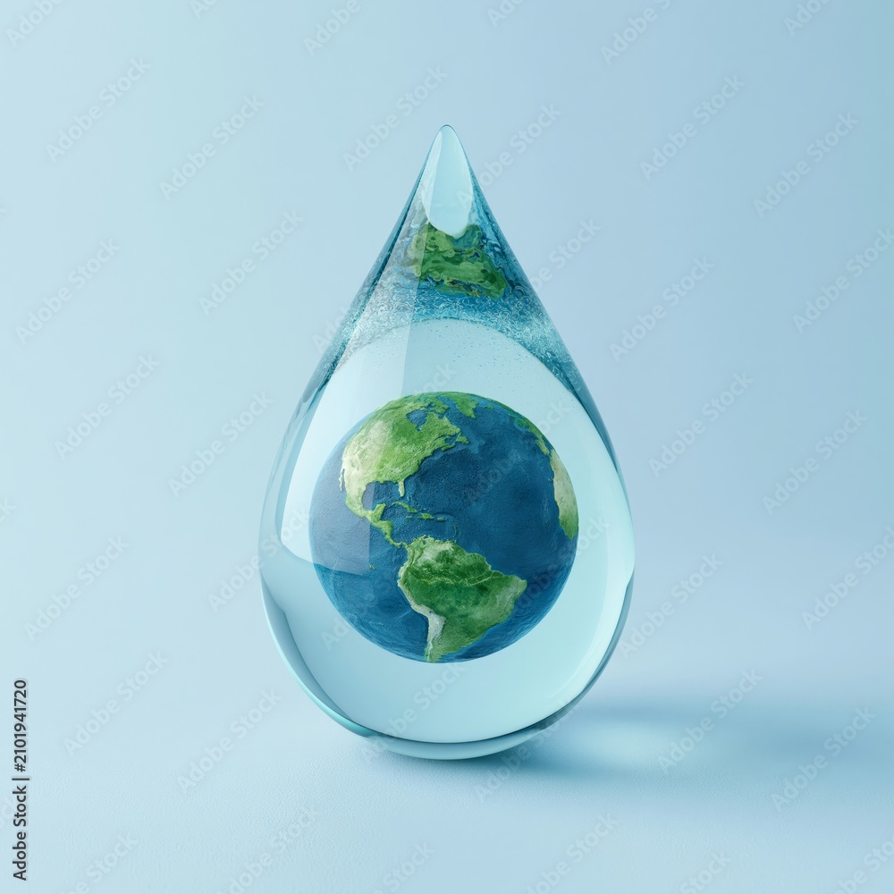 Obraz premium Earth inside a water droplet