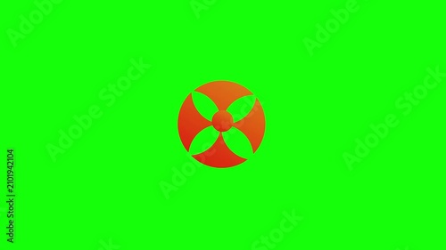 A video showcasing a green screen with a red logo