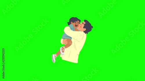 A heartwarming video of a man hugging a woman on a green background