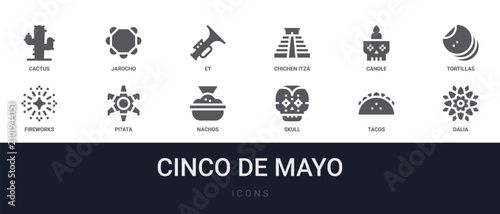 Fotografía Set of 12 solid Cinco De Mayo icons for dashboards, app screens and website sections
