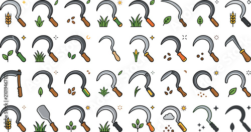 Bild auf Leinwand Flat vector illustration collection featuring various types of agricultural scyt