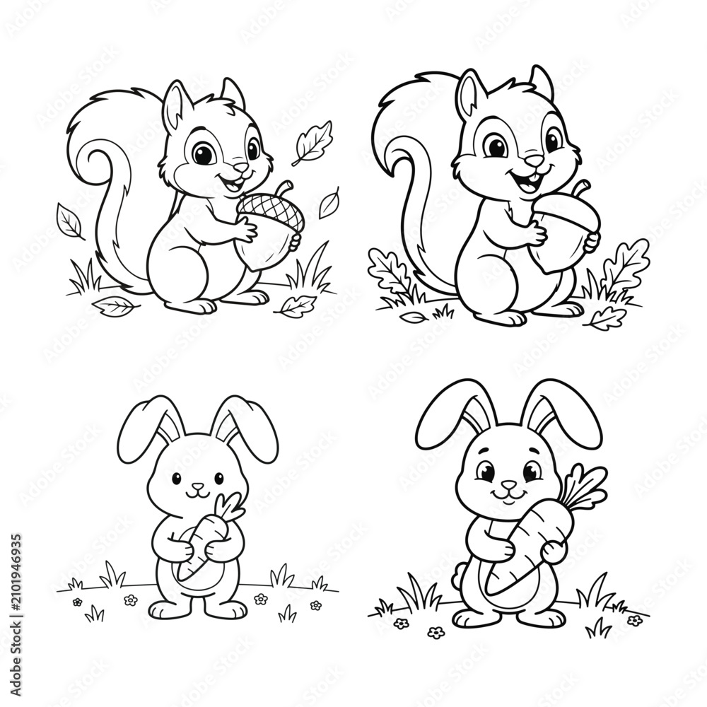 Obraz premium Cute Baby Animals Coloring Page Vector Set for Kids