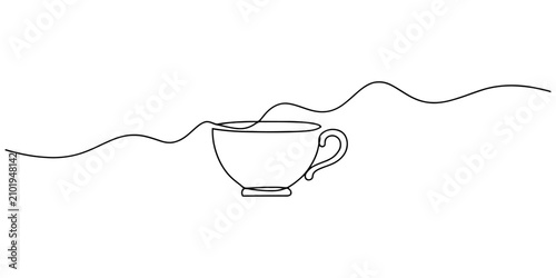 Konstfotografi Continuous single line drawing of a simple coffee cup isolated on a white backgr