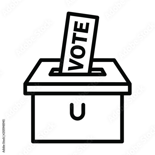 Bild auf Leinwand Black and white illustration of a vote ballot box with a vote card sticking out