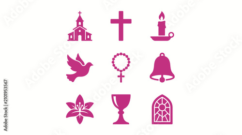 Flat Design Christian Religious Symbols Icon Set