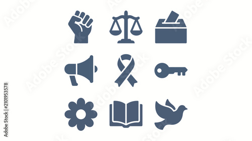 Flat vector icons justice, rights, equality, advocacy