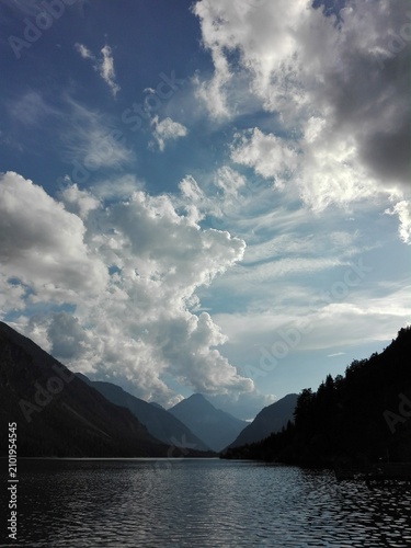 clouds over lake with mountains