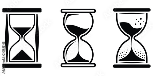 Foto Set of hourglass icons symbolizing time passing and urgency in various designs