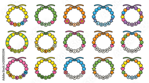 Принти на полотні Colorful Beaded Bracelets with Words and Shapes