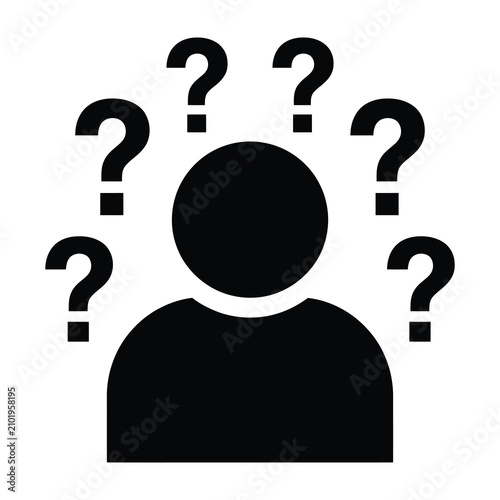 Canvastavla Person with question marks thinking confused expression puzzled face