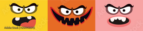 Принти на полотні A set of three distinct expressive cartoon faces featuring glasses rendered in a modern vector style