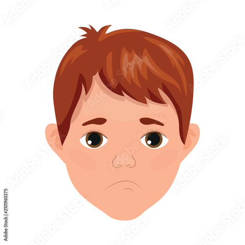 Photos Cartoon vector illustration of a little boy's face with a sad expression, looking forward
