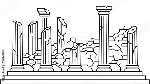 Photography Ancient Ruined Columns and Stone Wall Illustration