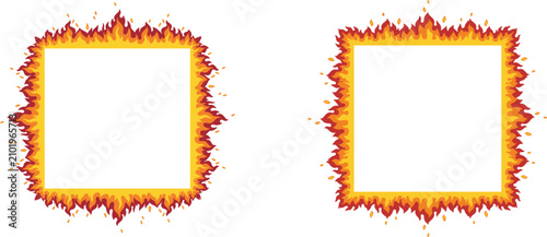 Tableau sur toile Burning fire square frame with blazing flames, hot border vector illustration is