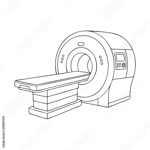 Medical MRI scanner machine in diagnostic imaging room. Advanced radiology equipment for high-resolution body scans and healthcare diagnostics.