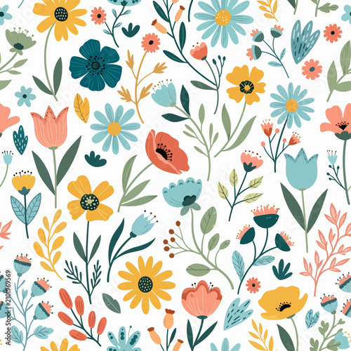 Εκτύπωση καμβά Scientific flower pattern background vector accurate flora drawing