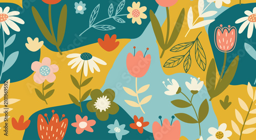 Fotografie Soothing flower pattern background vector tranquil serene backdrop