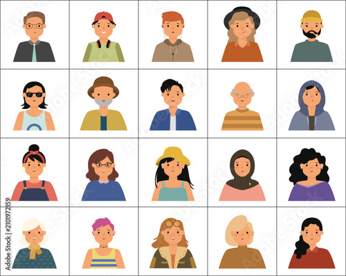 Avatar profile pictures collection of diverse people with character, business