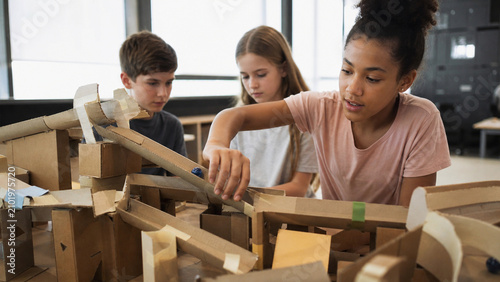 Students Build A Marble Run Across A Cardboard Canyon