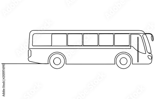 one continuous line drawing of a city bus public transport vehicle for passenger travel.
