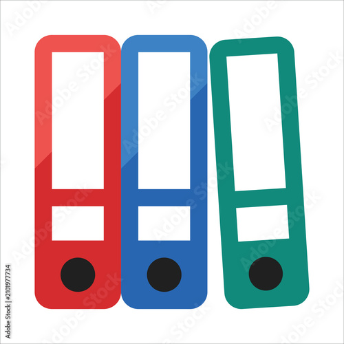 Three colorful ring binder folders for office organization and document storage