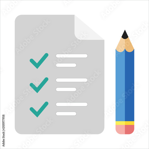 Checklist document on paper sheet with blue pencil for task completion, document