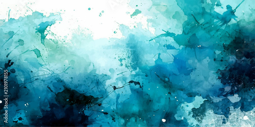 Schilderij op canvas Azure Hues Abstract a vibrant abstract composition featuring an ethereal blend of turquoise and deep blue watercolor splashes