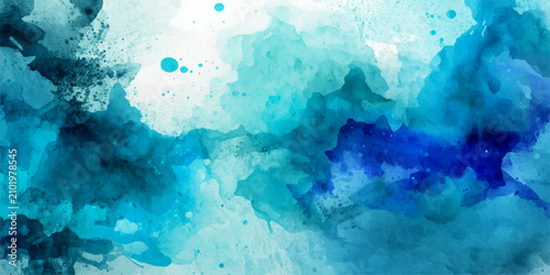 Fotografie Aqua Wash Strokes abstract watercolor painting with varying shades of blue and teal evokes a sense of calm and fluidity