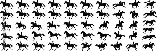 Canvastavla Silhouette horse rider galloping and trotting in various poses