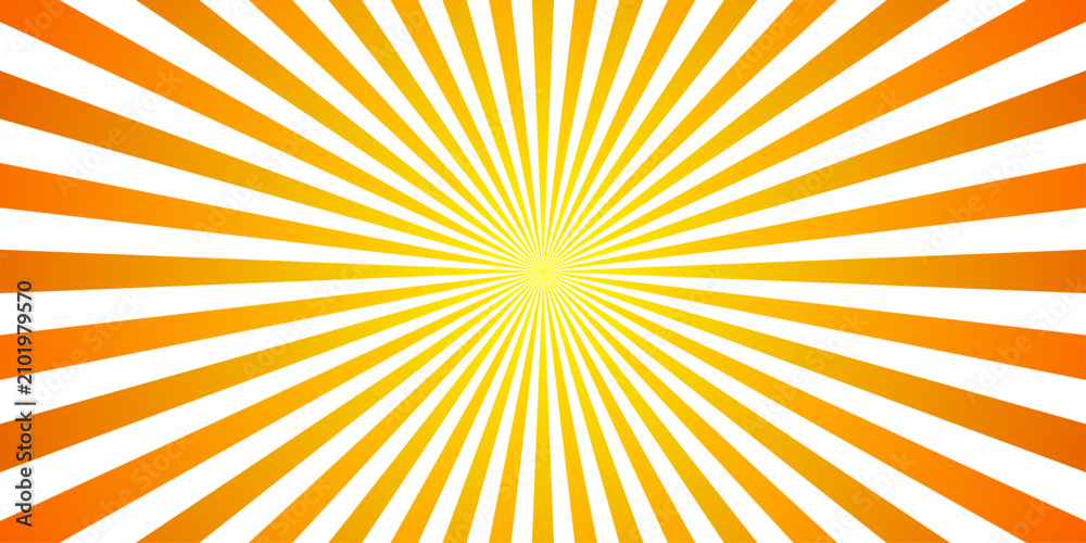 Fototapeta premium Radial Sunburst Bursting with vibrant energy, this abstract radial sunburst pattern explodes outwards with warm orange and yellow hues against a crisp white background.