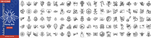 Foto Honey Bee Line Icon Set